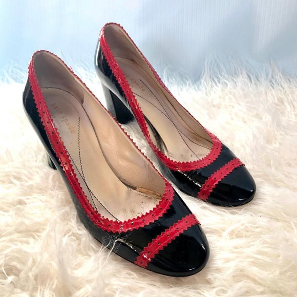 kate spade Shoes - Kate Spade New York Red Black Chunky Heel Pumps